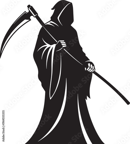Grim Reaper, Death Symbol, Vector Illustration, Black Silhouette