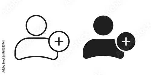 Follower icons line and solid version, outline and filled vector design set