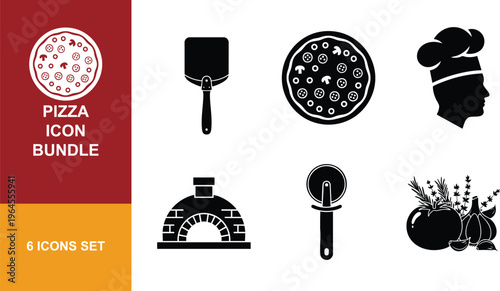 Pizza icon bundle set, Italian food symbols, fast food collection, restaurant icons, cooking graphics, pizzeria icons, gourmet food icons.