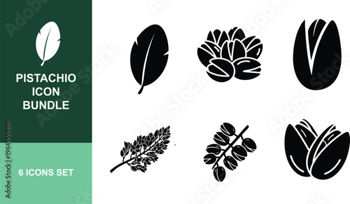 Pistachio icon bundle set, healthy food symbols, edible nuts collection, organic snack icons, food ingredient graphics, restaurant icons, vegan food icons.