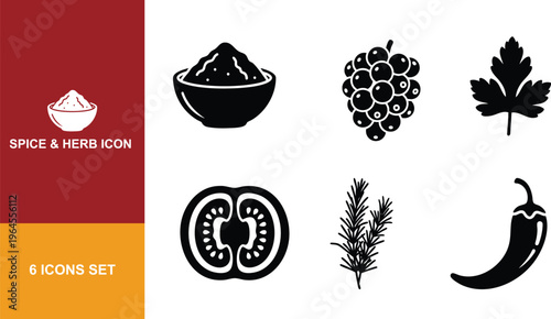 Spice and herb icon bundle set, seasoning symbols, cooking ingredient collection, food graphics, kitchen icons, gourmet food icons.