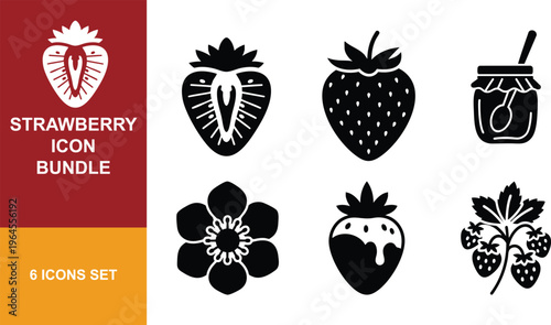 Strawberry icon bundle collection of sweet fruit symbols for graphic design and healthy food concepts.