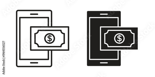 Send money smartphone icons for web and mobile UI design. Glyph vector with editable stroke