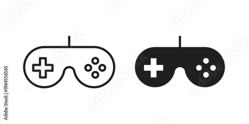 Game controller icons line and solid version, outline and filled vector design set