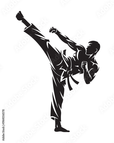 Martial Arts Fighter High Kick Silhouette