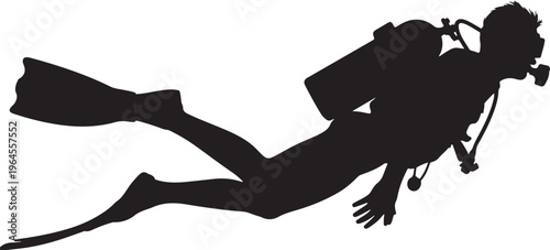 Scuba Diver Swimming Underwater Silhouette Vector