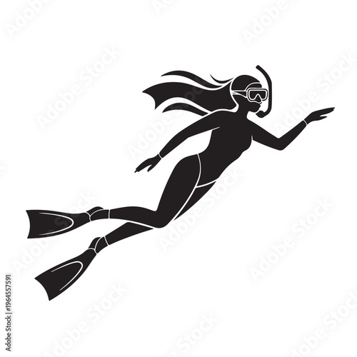 Woman Scuba Diver Swimming Silhouette Illustration