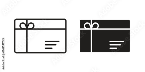 Gift voucher icons line and solid version, outline and filled vector design set