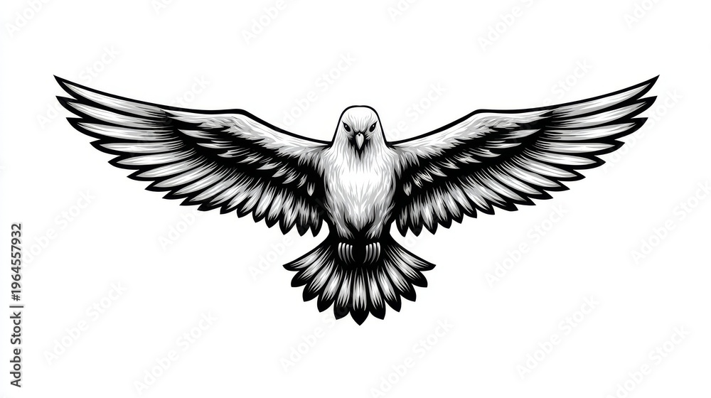 Obraz premium A minimalist, black-and-white sketch of a dove taking off