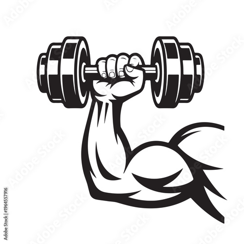 Muscular Arm Flexing with Dumbbell Vector Icon