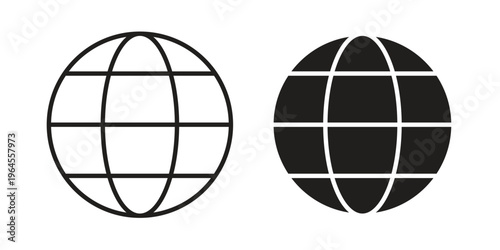 Globe icons line and solid version, outline and filled vector design set