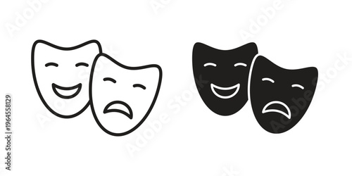 Theater masks icons for web and mobile UI design. Glyph vector with editable stroke