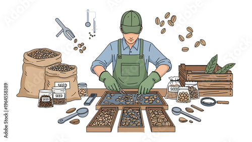 Coffee artisan at work: a craftsman carefully sorting coffee beans, a scene of precision, dedication, and the rich tradition of coffee production.