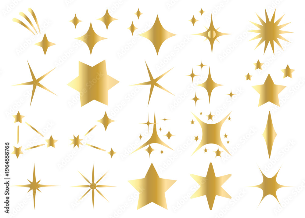 Obraz premium golden sparkling star icons and glitter elements displaying different shapes and light effects