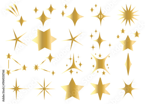 golden sparkling star icons and glitter elements displaying different shapes and light effects