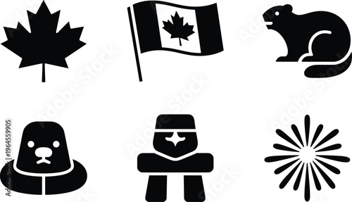 Canada symbols icons maple leaf flag beaver inuit art fireworks silhouette icons