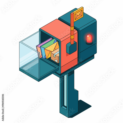 An artistic representation of a modern mailbox overflowing with colorful letters, symbolizing communication and connection, rendered in an artistic and minimalist style.