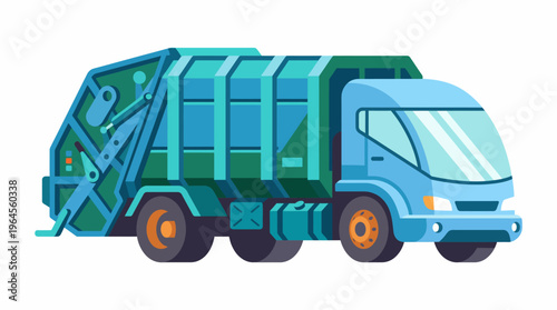 A brightly colored garbage truck representing efficient urban waste management, highlighting the importance of cleanliness and environmental responsibility in modern cities.