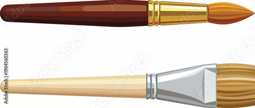 This image features two paintbrushes with different bristles, symbolizing artistic creativity and expression in various styles, perfect for illustrating art-related concepts.