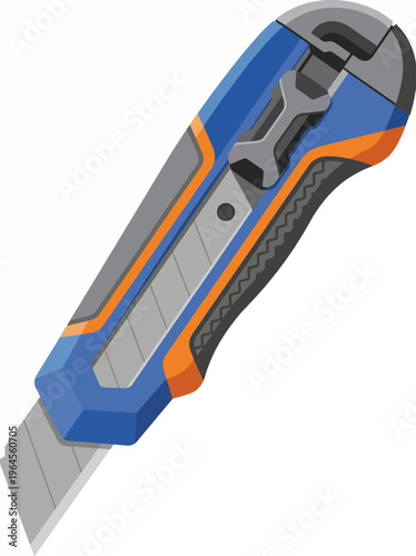 This image features a close-up of a utility knife, highlighting its sharp blade and ergonomic design, essential tools for crafts, construction, and everyday precision tasks.