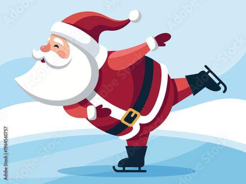 A cheerful Santa Claus figure gracefully skating on ice, embodying the festive spirit and joy of the holiday season, making wintertime magical and enchanting for all.
