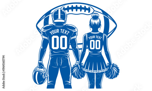 Vector Illustration of a Football Player and Cheerleader Holding Hands