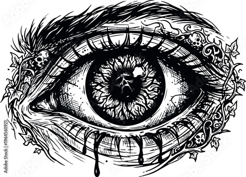 Happy Halloween Typography Black and White Vector Bold Spooky Lettering with Decorative Bats and Skulls Isolated on White Background