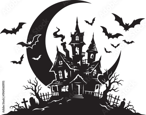halloween background with castle and bats