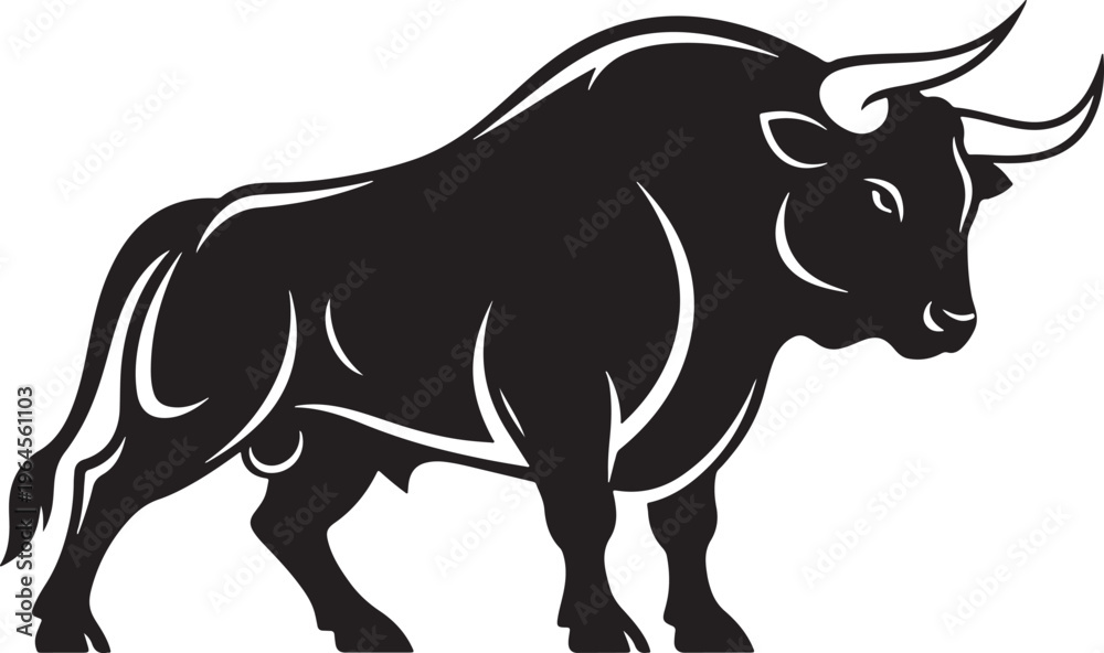Fototapeta premium Black bull icon, vector bull illustration, animal symbol, monochrome design element