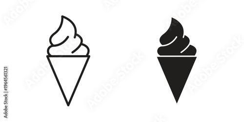 Ice cream cone icons line and solid version, outline and filled vector design set