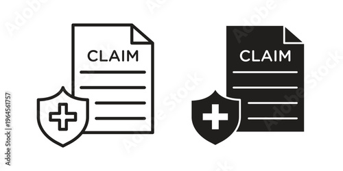 Insurance Claim icons line and solid version, outline and filled vector design set
