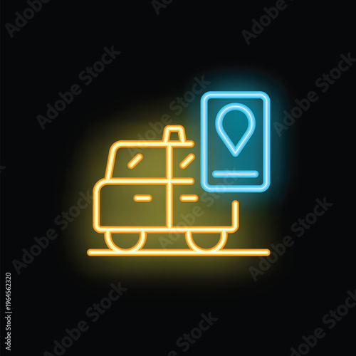 Yellow taxi cab icon with location pin on smartphone screen, representing ride hailing and transportation services