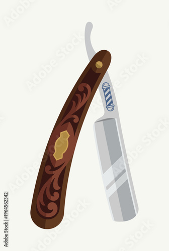 This elegant straight razor showcases a beautifully crafted handle and sharp blade, representing craftsmanship and the art of traditional shaving in a vintage style.