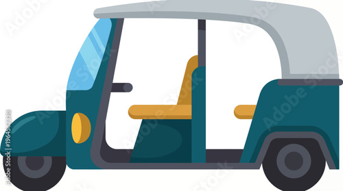 A contemporary illustration of a tuk tuk vehicle, showcasing its vibrant colors and unique design, symbolizing fun transportation and adventure in urban settings.