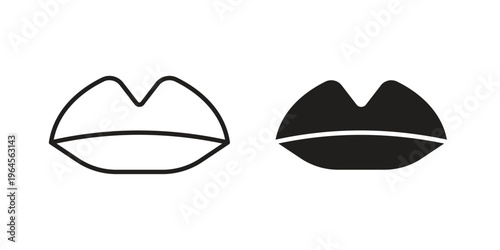 Lips icons line and solid version, outline and filled vector design set