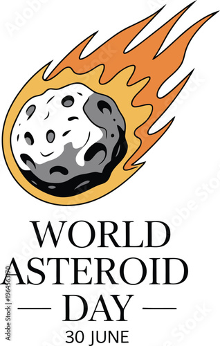 Cute cartoon asteroid character with flames for asteroid day
