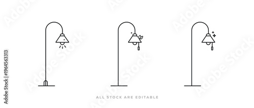 Style Vector illustration Art Urban Lamp Post line Icon Set