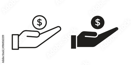 loan icons line and solid version, outline and filled vector design set