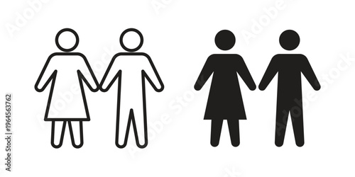 Man and woman icons line and solid version, outline and filled vector design set