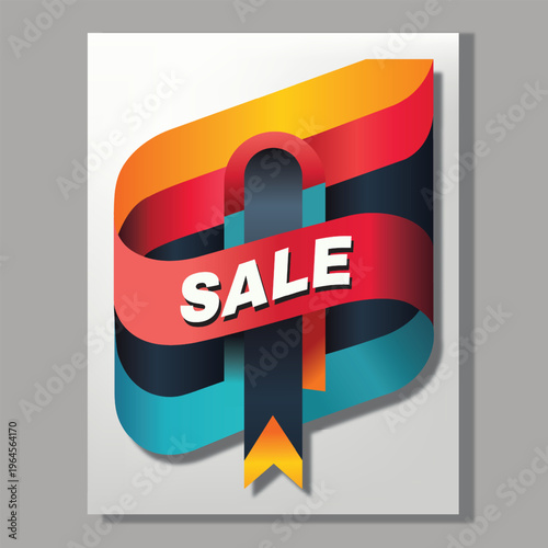 sale poster ribbon discount banner modern 3d style business design