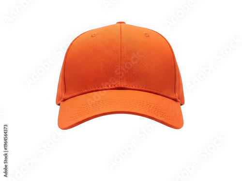 Bright orange baseball cap viewed from above with a flat brim isolated on transparent background