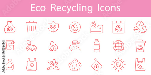 Ecology icons set. Nature, environment, recycle line icon set. Recycling and waste management line icon set with trash bins bottles boxes eco symbols sustainability environmental protection. eps 10