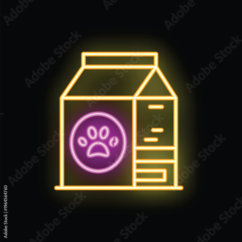 Glowing neon line bag of food for pet icon isolated on black background. Food for animals. Pet food package