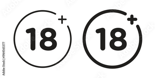 18 Plus icons symbol. Simple, flat design for web or mobile app