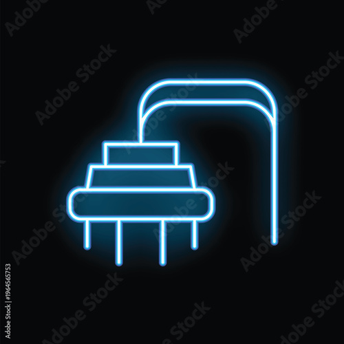 Blue glowing neon line metal detector gate icon isolated on black background. Vector