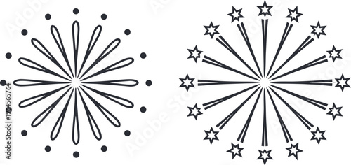 Black geometric firecracker line with clean shapes and starburst patterns line geometric shapes