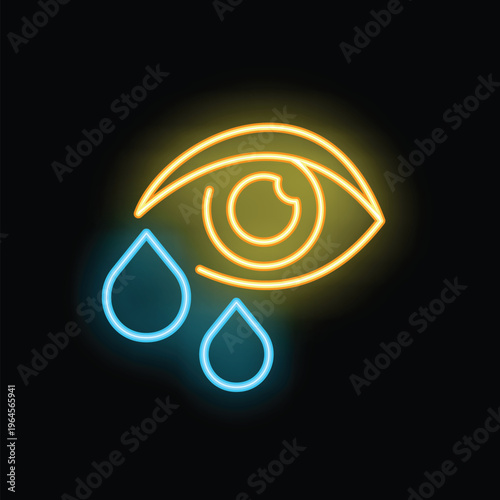 Neon sign showing an eye with tears falling, evoking sadness and sorrow