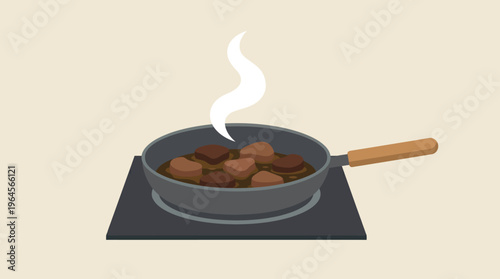 Delicious Meatballs Sizzle in a Pan on the Stove Top.