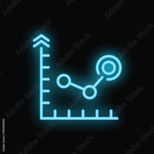 Neon blue glowing graph showing market volatility with upward trend on black background