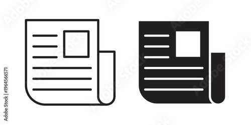 Newspaper icons line and solid version, outline and filled vector design set